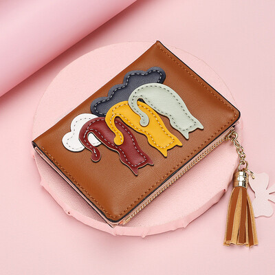 Portofel mic pentru femei din piele PU Portofele mini cu ciucuri pentru femei Poșeta de buzunar pentru monede de capacitate mare Suport coreean pentru carduri Geanta de bani