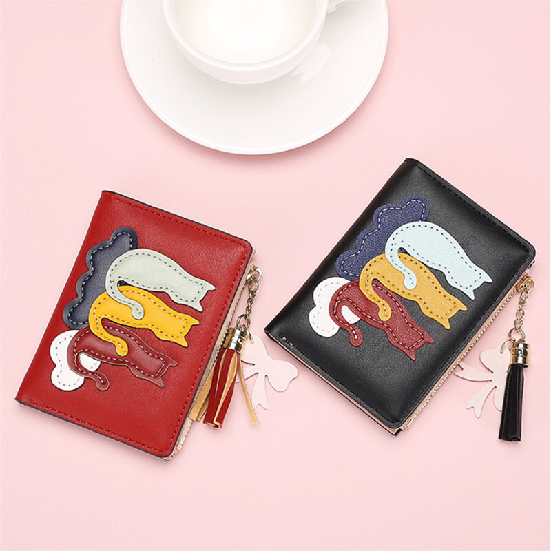 Portofel mic pentru femei din piele PU Portofele mini cu ciucuri pentru femei Poșeta de buzunar pentru monede de capacitate mare Suport coreean pentru carduri Geanta de bani