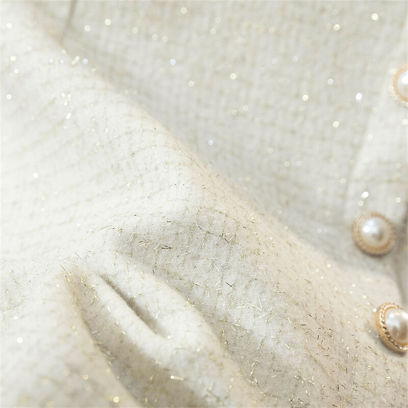 Fuste de lână tweed de toamnă iarnă pentru femei Moda coreeană Fusta de damă de birou cu talie înaltă, nasturi de perle șic Fuste A-Line T941