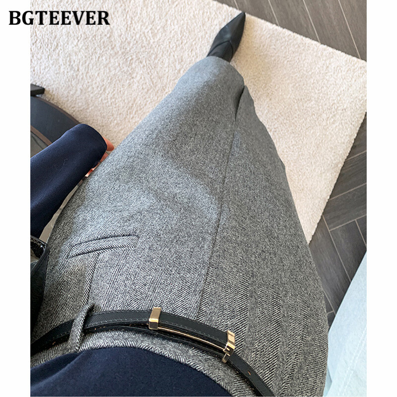 BGTEEVER Vintage ženske podijeljene suknje visokog struka Elegantne uske vunene suknje srednje dužine za žene jesen