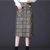 Noua marcă de modă de primăvară și toamnă, cu talie înaltă, în carouri, versatilă, de vest, casual, de lungime mijlocie, fustă de șold înfășurată pe jumătate