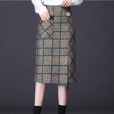 Noua marcă de modă de primăvară și toamnă, cu talie înaltă, în carouri, versatilă, de vest, casual, de lungime mijlocie, fustă de șold înfășurată pe jumătate