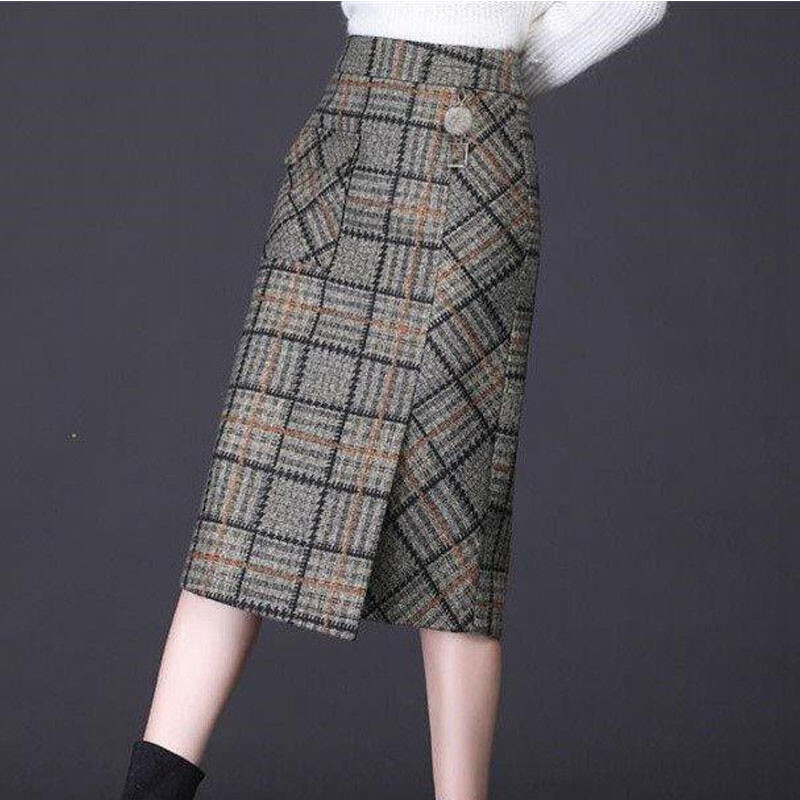 Noua marcă de modă de primăvară și toamnă, cu talie înaltă, în carouri, versatilă, de vest, casual, de lungime mijlocie, fustă de șold înfășurată pe jumătate