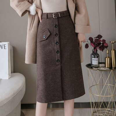 2023, toamnă iarnă, fuste subțiri, cu talie înaltă, pentru femei, pachet lung, cu pachete de șold, fuste de lână îngroșate pentru femei U537