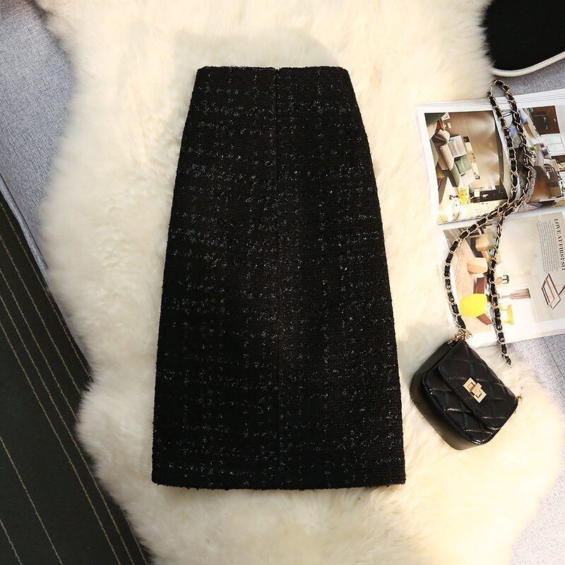 Jesen Zima Mala mirisna svjetlucava svilena polusuknja za žene visokog struka, vunena A-kroja, s omotanim bokovima, polusuknja srednje dužine