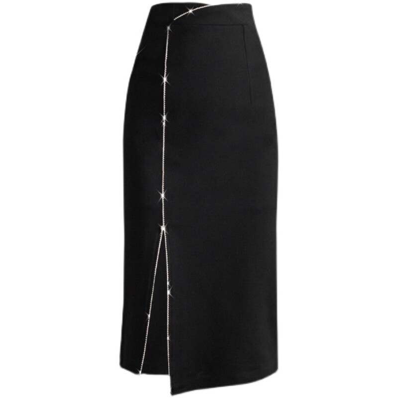 Seoulish 2024 New Elegant, Neregulat Diamond, Fuste Wrap pentru femei, Negru, talie înaltă, în față, cu creion, Fuste de birou pentru femei