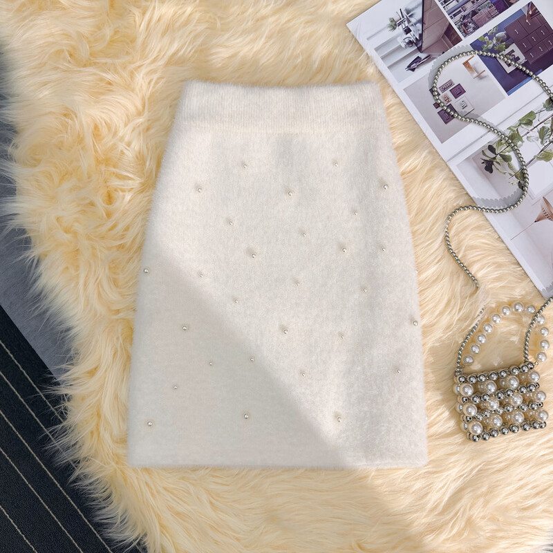 Ženske pletene suknje od umjetnog nerca od kašmira u korejskom stilu, crne, ružičaste perle Faldas Mujer Moda Novo 2024. Sweet Jupe ženske vintage suknje