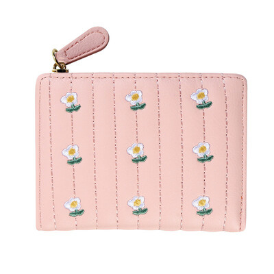 Portofel scurt din piele PU, noua geantă de bani cu fermoar, de culoare solidă, Suporturi de carduri cu flori, la modă pentru fete.