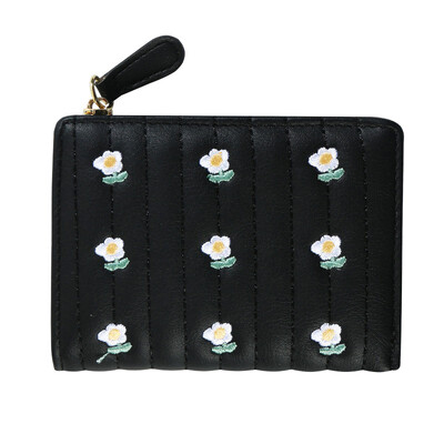 Portofel scurt din piele PU, noua geantă de bani cu fermoar, de culoare solidă, Suporturi de carduri cu flori, la modă pentru fete.