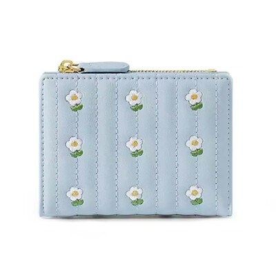 Portofel scurt din piele PU, noua geantă de bani cu fermoar, de culoare solidă, Suporturi de carduri cu flori, la modă pentru fete.