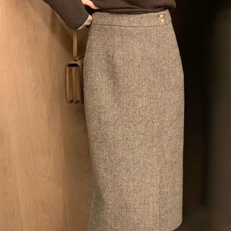 Matakawa Fuste Toamnă Iarnă Femei Moda Coreeană Chic Elegante Faldas Mujer Toamna Iarnă Solid Fusta Lungă Retro Simplu