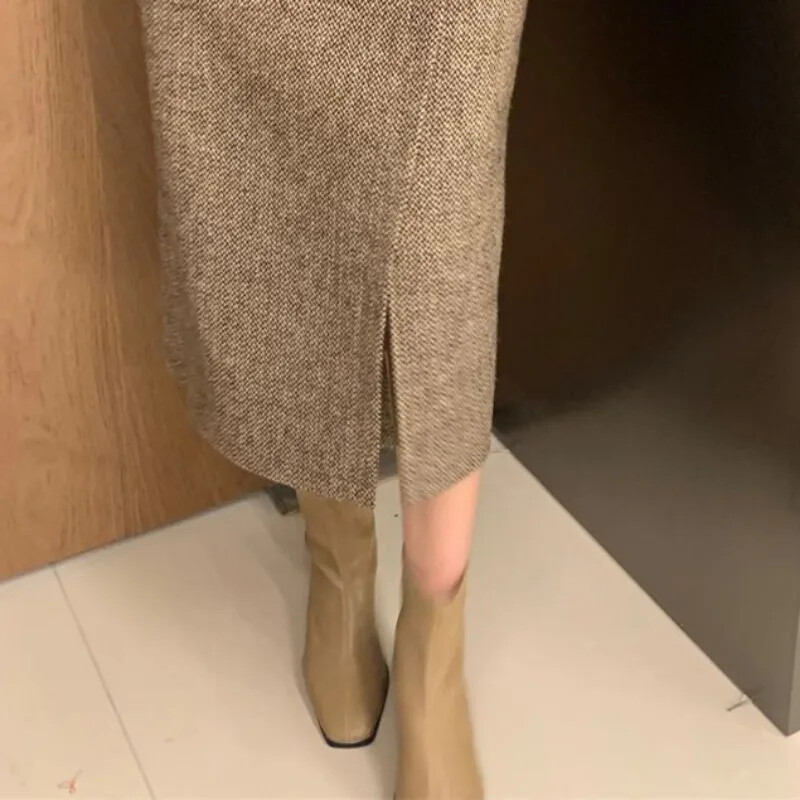 Matakawa Fuste Toamnă Iarnă Femei Moda Coreeană Chic Elegante Faldas Mujer Toamna Iarnă Solid Fusta Lungă Retro Simplu