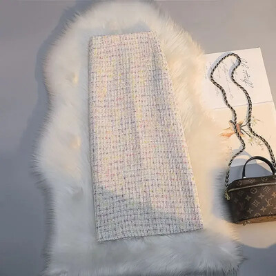 2023 pentru femei, toamnă iarnă, moda lungă, fuste cu talie înaltă, femei, subțiri, casual, în formă de A, pentru femei, în carouri, din tweed, Y623