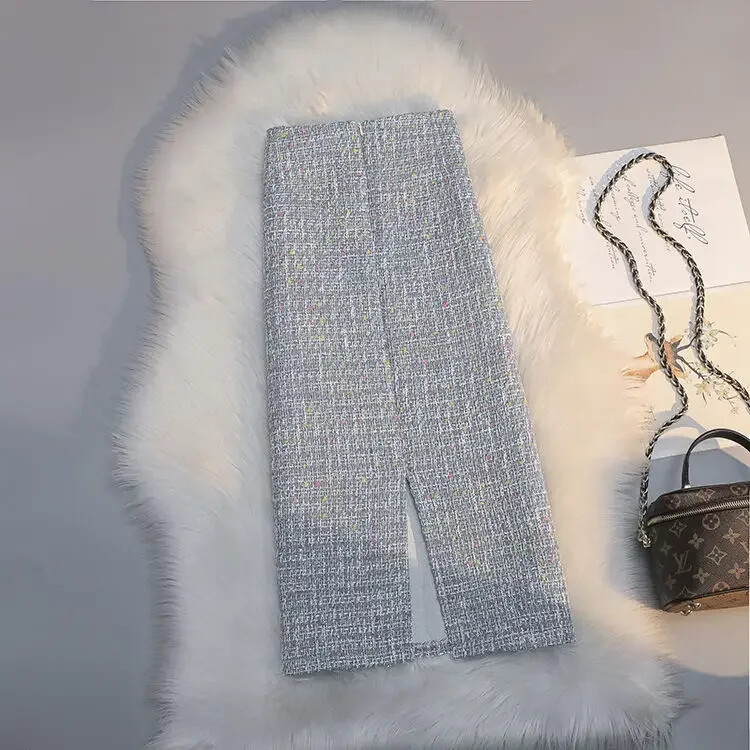 2023 pentru femei, toamnă iarnă, moda lungă, fuste cu talie înaltă, femei, subțiri, casual, în formă de A, pentru femei, în carouri, din tweed, Y623