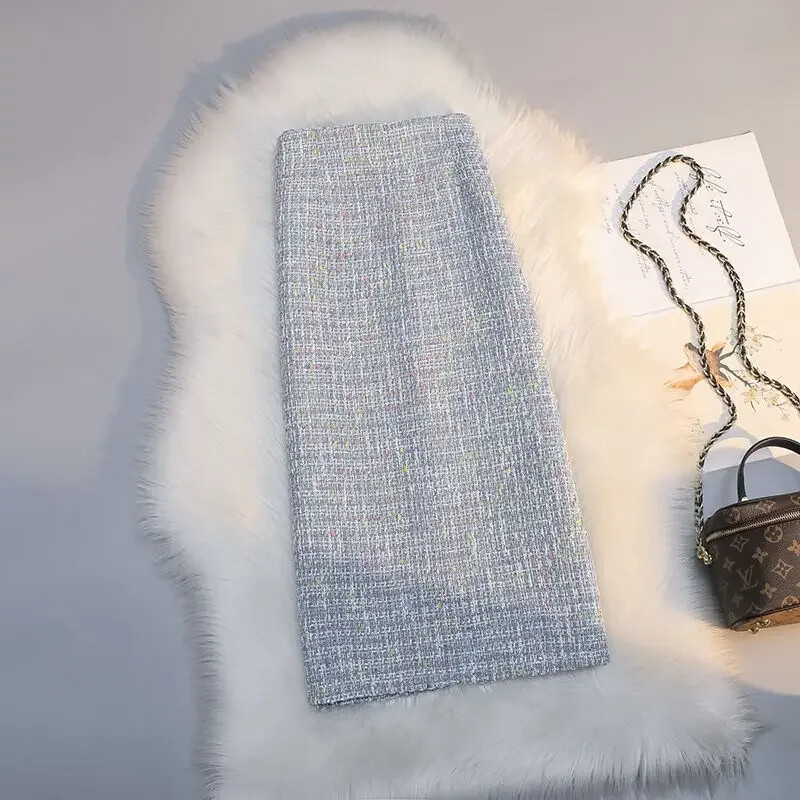 2023 pentru femei, toamnă iarnă, moda lungă, fuste cu talie înaltă, femei, subțiri, casual, în formă de A, pentru femei, în carouri, din tweed, Y623