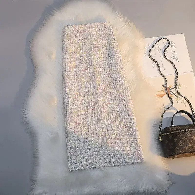 2023 pentru femei, toamnă iarnă, moda lungă, fuste cu talie înaltă, femei, subțiri, casual, în formă de A, pentru femei, în carouri, din tweed, Y623