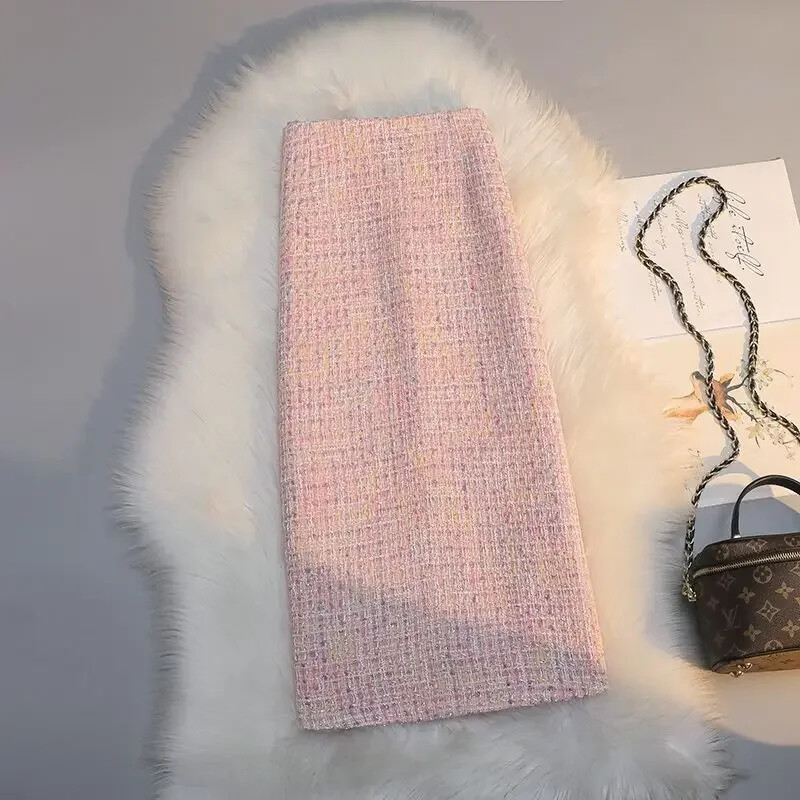 2023 pentru femei, toamnă iarnă, moda lungă, fuste cu talie înaltă, femei, subțiri, casual, în formă de A, pentru femei, în carouri, din tweed, Y623