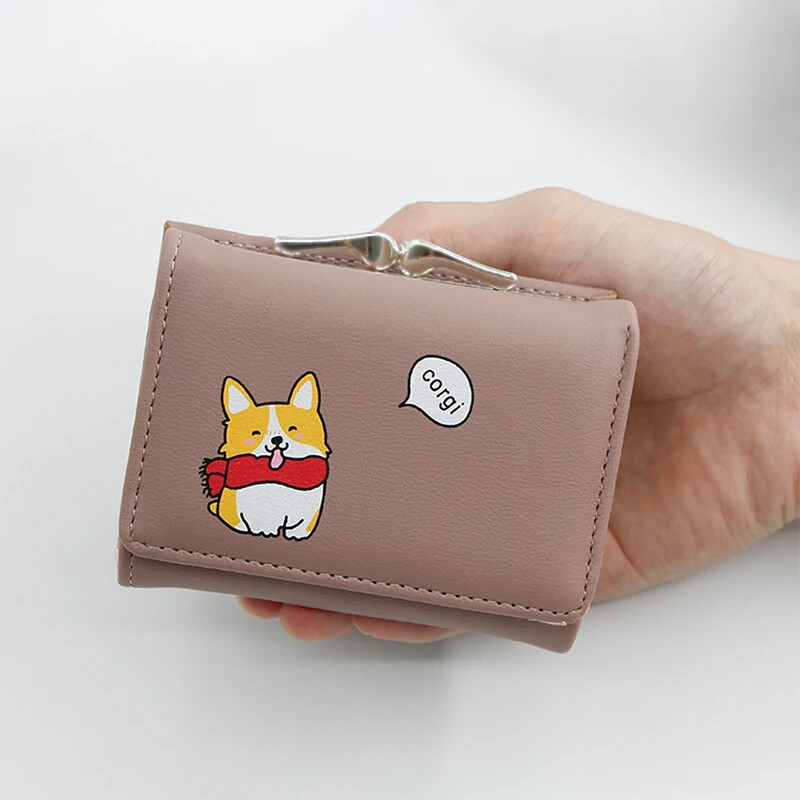 Ženski slatki crtani pas, kratki novčanici, modni dizajn, trostruka sklopiva ženska torba za novac od PU kože s novčanicima u džepu za novčiće