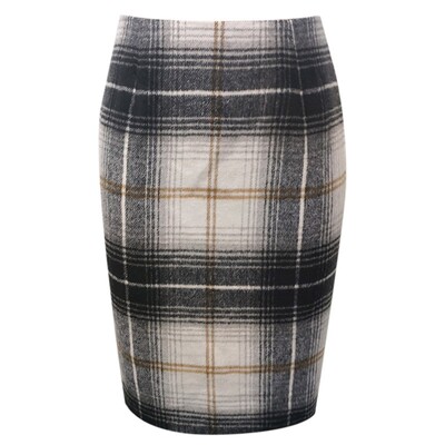 Fusta în carouri de lână de lungime mijlocie pentru femei cu talie înaltă fustă creion de birou pentru femeie toamnă iarnă fustă midi elegantă înfășurată la șold
