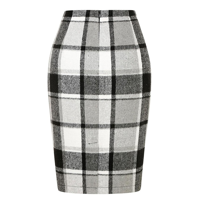 Fusta în carouri de lână de lungime mijlocie pentru femei cu talie înaltă fustă creion de birou pentru femeie toamnă iarnă fustă midi elegantă înfășurată la șold