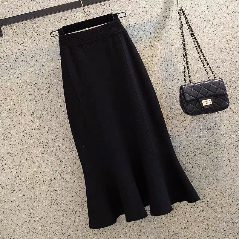 2023. Ženske jesensko-zimske elegantne pletene suknje s ribljim repom Ženske uske jednobojne suknje visokog struka Ženske midi ležerne suknje Y531