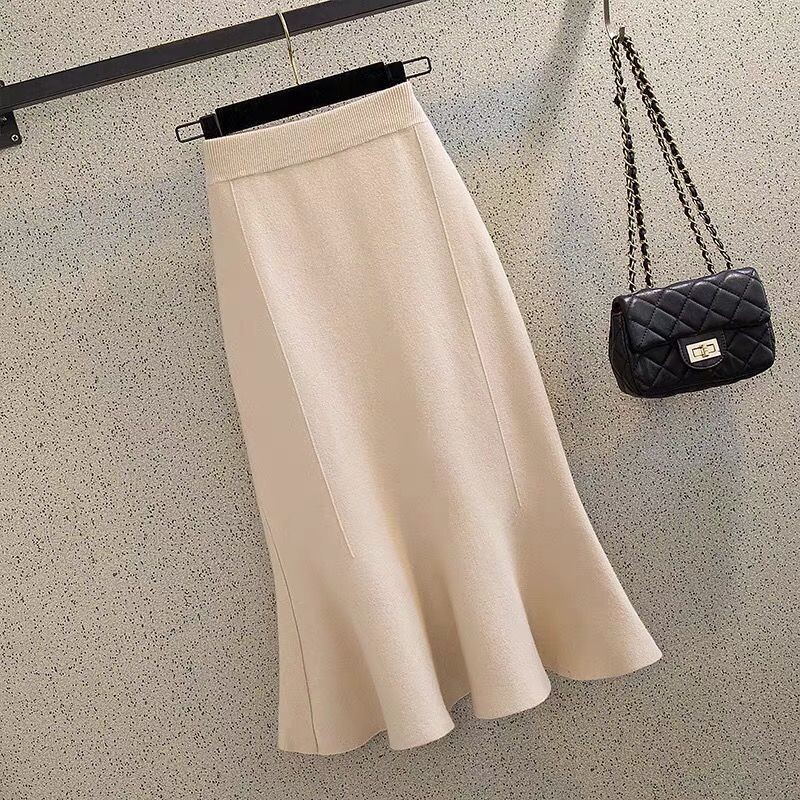 2023. Ženske jesensko-zimske elegantne pletene suknje s ribljim repom Ženske uske jednobojne suknje visokog struka Ženske midi ležerne suknje Y531