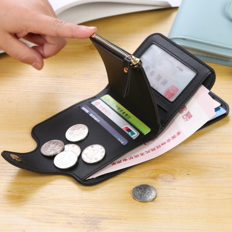 Poșetă mică pentru monede pentru femei Suport card Portofel pentru damă cu fermoar Portofele pentru femei din piele PU cu cataramă