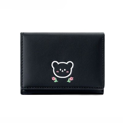 Portofel mic din piele PU pentru femei, mini portofel pentru femeie, cu buzunar, portofel pentru femei, portofel pentru fete, broderie, portofel de pisica, portofel pentru femei