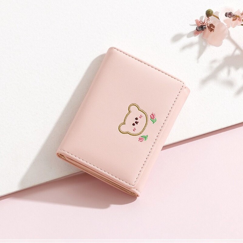 Portofel mic din piele PU pentru femei, mini portofel pentru femeie, cu buzunar, portofel pentru femei, portofel pentru fete, broderie, portofel de pisica, portofel pentru femei