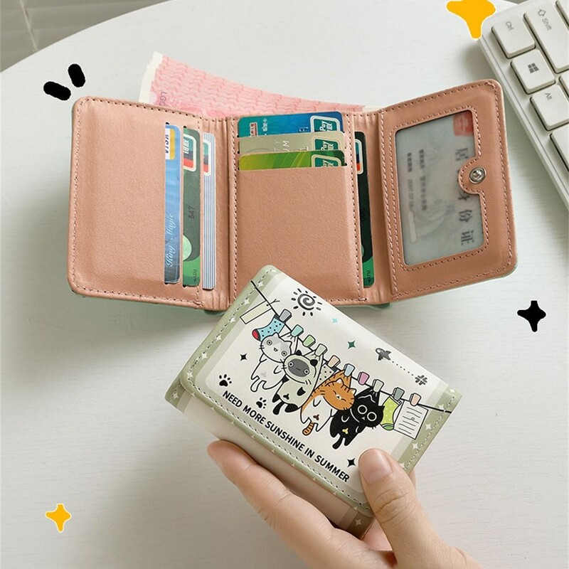 Portofele scurte de înaltă calitate, cu trei pliuri, din piele PU, portmoneu mic, cataramă, drăguț, suport pentru carduri, femei, doamne