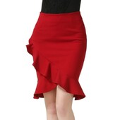 Visoko elastična pamučna ženska nepravilna suknja s lotosovim lišćem, seksi paket na bokove, pencil suknja u jednom koraku, velika veličina S-5XL