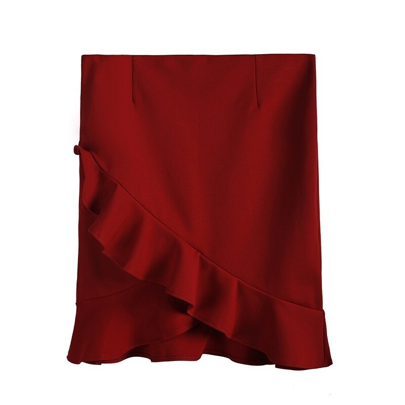 Visoko elastična pamučna ženska nepravilna suknja s lotosovim lišćem, seksi paket na bokove, pencil suknja u jednom koraku, velika veličina S-5XL