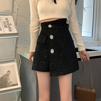 HELIAR Ženske kratke hlače s gumbima od tvida Ležerne kratke hlače visokog struka Uredske elegantne kratke hlače Ženske nepravilne kratke hlače Proljetno ljeto