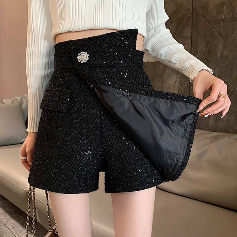 HELIAR Ženske kratke hlače s gumbima od tvida Ležerne kratke hlače visokog struka Uredske elegantne kratke hlače Ženske nepravilne kratke hlače Proljetno ljeto