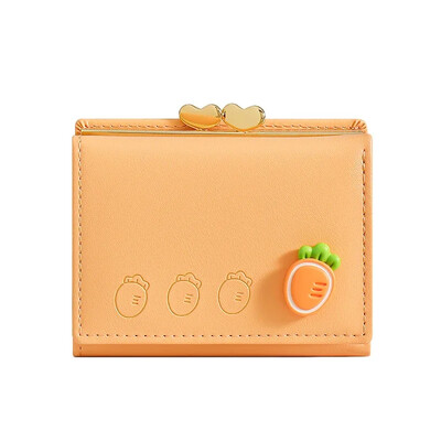 Portofel mic drăguț de buzunar din piele pentru femei, cu imprimeu cu fructe, poșetă cu monede pliată, mini geantă scurtă pentru doamnă Suport carduri de bani Poșete