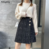 Fuste în carouri Femei șic, cu nasturi, talie înaltă, toate se potrivesc la modă, blând Ulzzang, linie A, fete, dulci, îmbrăcăminte de stradă, confortabilă, vânzare la cald, ocazional