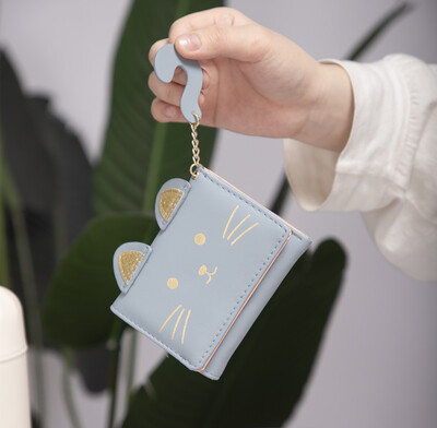 Mini novčanik s mačjim uzorkom od 1 komada, simpatičan držač kartice s gumbima, modni kratki novčanik