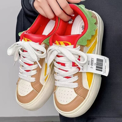 Pantofi sport cu design nou hamburger pentru femei Pantofi casual noi, colorați, pentru studenți, pantofi de tenis anti-alunecare cu talpă groasă în stilul colegiului