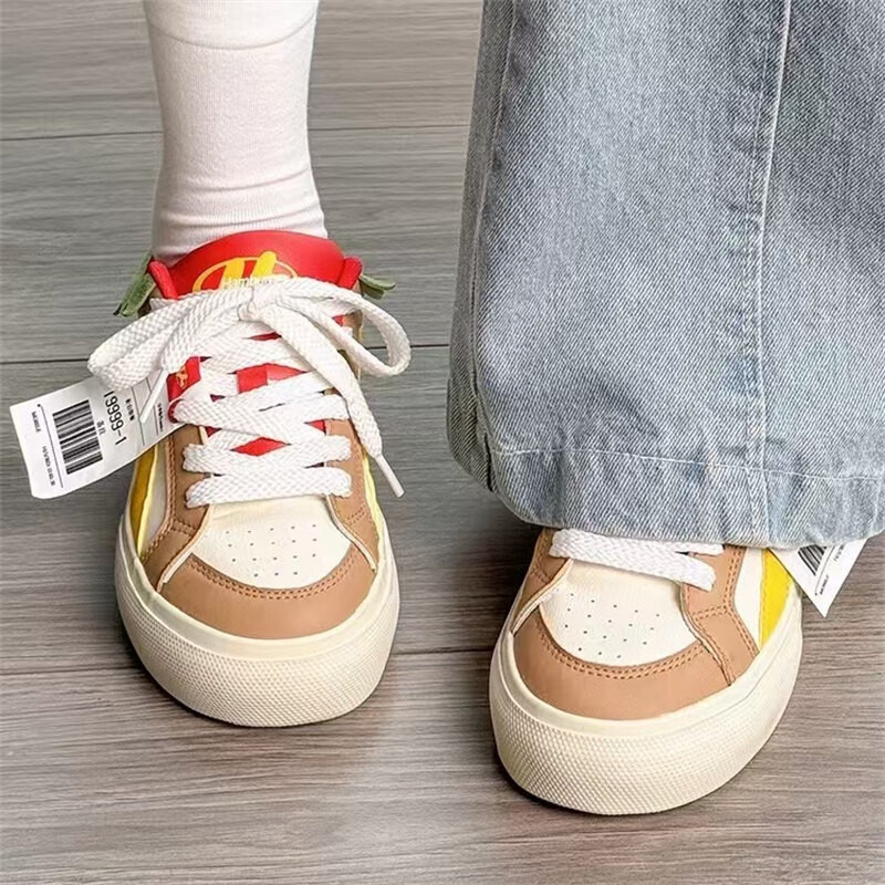 Pantofi sport cu design nou hamburger pentru femei Pantofi casual noi, colorați, pentru studenți, pantofi de tenis anti-alunecare cu talpă groasă în stilul colegiului