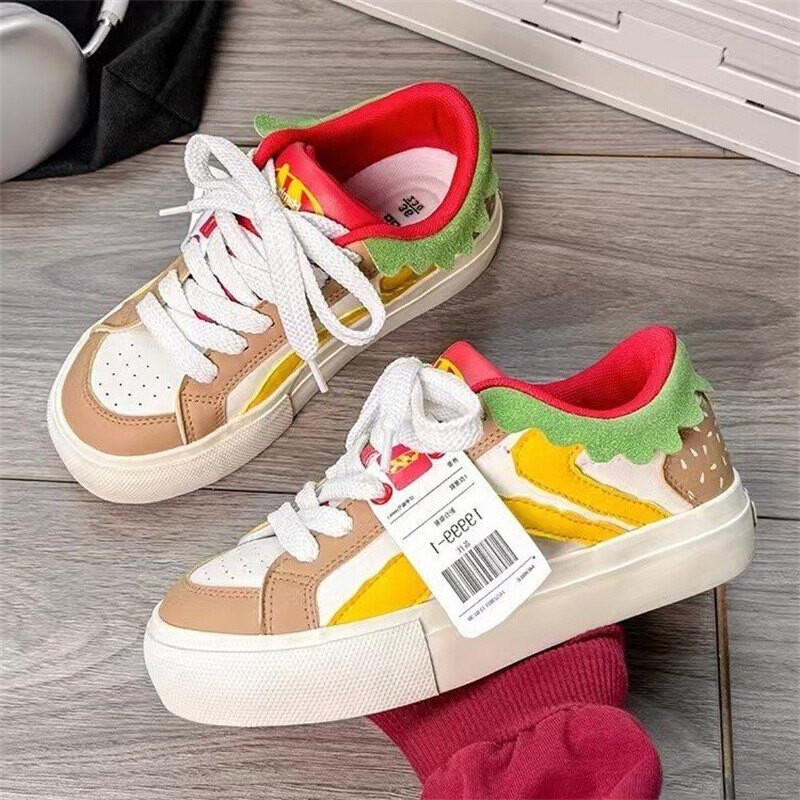 Pantofi sport cu design nou hamburger pentru femei Pantofi casual noi, colorați, pentru studenți, pantofi de tenis anti-alunecare cu talpă groasă în stilul colegiului