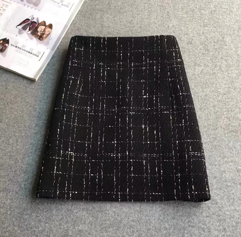 Mirdzoši tvīda svārki sievietēm ar augstu vidukli ar zelta pavedienu zīmuli Mini svārki sievietēm rudens ziema