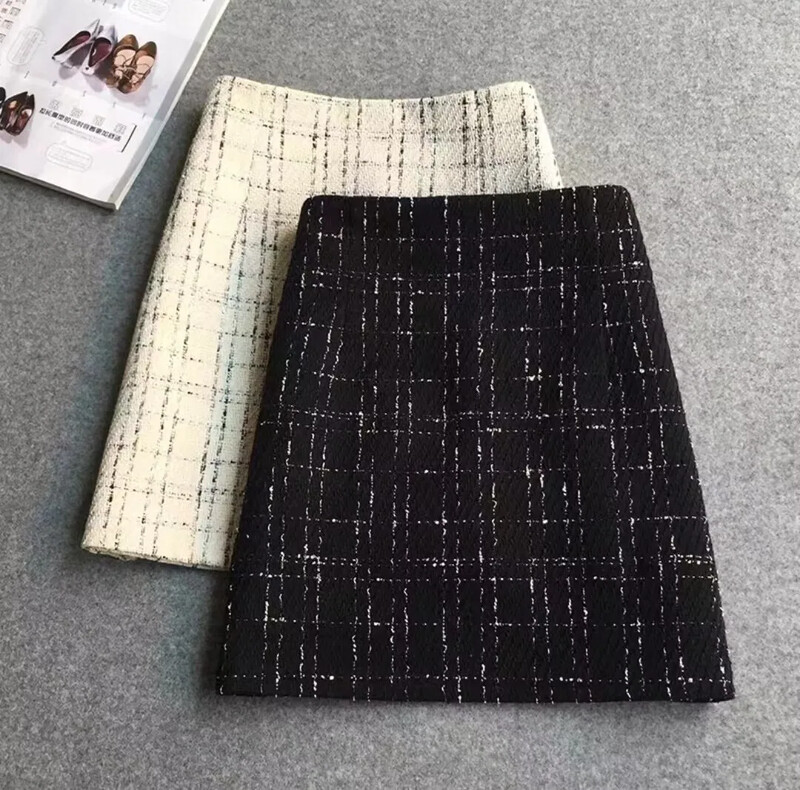 Mirdzoši tvīda svārki sievietēm ar augstu vidukli ar zelta pavedienu zīmuli Mini svārki sievietēm rudens ziema