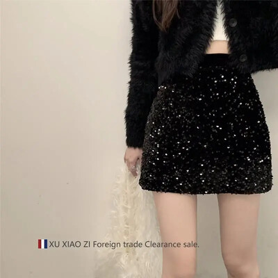 Fuste mini cu paiete Femei Modă fermecătoare Timp liber Simplu, toate se potrivesc de primăvară Femei Designer elegant Talie înaltă Tineret A-line Chic