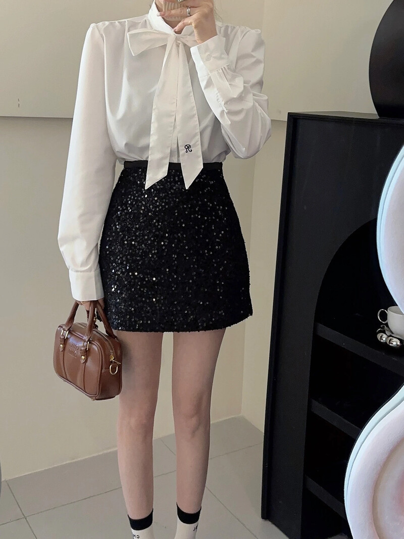 Fuste mini cu paiete Femei Modă fermecătoare Timp liber Simplu, toate se potrivesc de primăvară Femei Designer elegant Talie înaltă Tineret A-line Chic