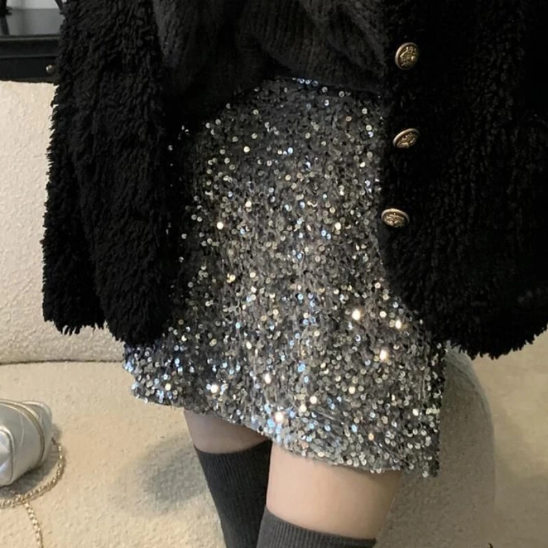 Fuste mini cu paiete Femei Modă fermecătoare Timp liber Simplu, toate se potrivesc de primăvară Femei Designer elegant Talie înaltă Tineret A-line Chic