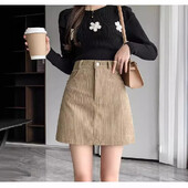 Modna kratka suknja A-kroja za mršavljenje s visokim strukom za žene, od samta od tvida u boji kave, elegantnog oblika