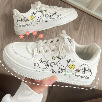 Sanrio väikesed värsked rulakingad Pochacco tossud Kawaii tüdruku väikesed valged kingad Harajuku hingavad mitmekülgsed naiste kingad