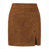 Novo u jesen zimi Ženska uredska odjeća visokog struka od jednobojne brušene kože Profesionalna ženska suknja Seksi kratke suknje uz tijelo s metalnom kopčom