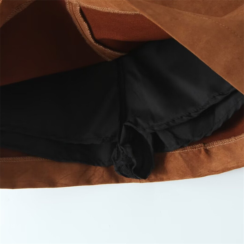 KEYANKETIAN Zimska nova ženska mini suknja od brušene kože, jednobojna, jednostavnog stila, patentni zatvarač na leđima, visokog struka, uska suknja A-kroja Tanka suknja