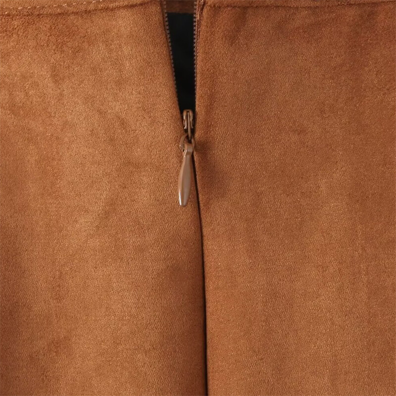 KEYANKETIAN Zimska nova ženska mini suknja od brušene kože, jednobojna, jednostavnog stila, patentni zatvarač na leđima, visokog struka, uska suknja A-kroja Tanka suknja